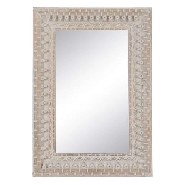 Oglindă de perete Alb Natural Geam Lemn de mango Lemn MDF Vertical 71,1 x 5,1 x 101,6 cm
