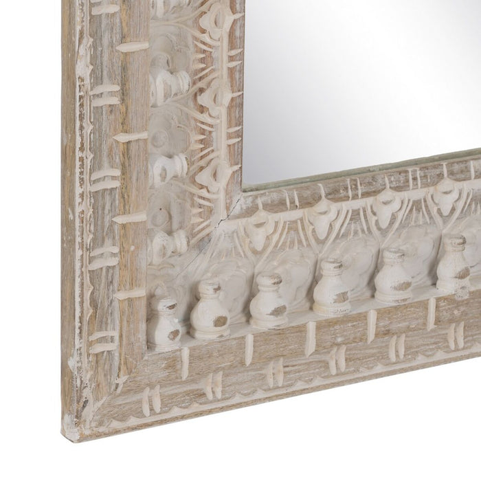 Oglindă de perete Alb Natural Geam Lemn de mango Lemn MDF Vertical 71,1 x 5,1 x 101,6 cm