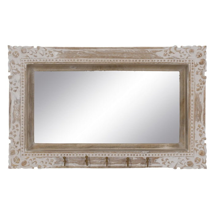 Oglindă de perete Alb Bej Geam Lemn de mango Lemn MDF Vertical 61 x 10,79 x 38 cm