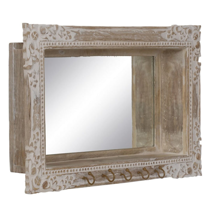 Oglindă de perete Alb Bej Geam Lemn de mango Lemn MDF Vertical 61 x 10,79 x 38 cm