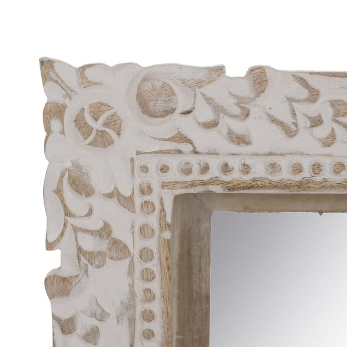 Oglindă de perete Alb Bej Geam Lemn de mango Lemn MDF Vertical 61 x 10,79 x 38 cm