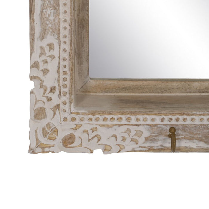 Oglindă de perete Alb Bej Geam Lemn de mango Lemn MDF Vertical 61 x 10,79 x 38 cm