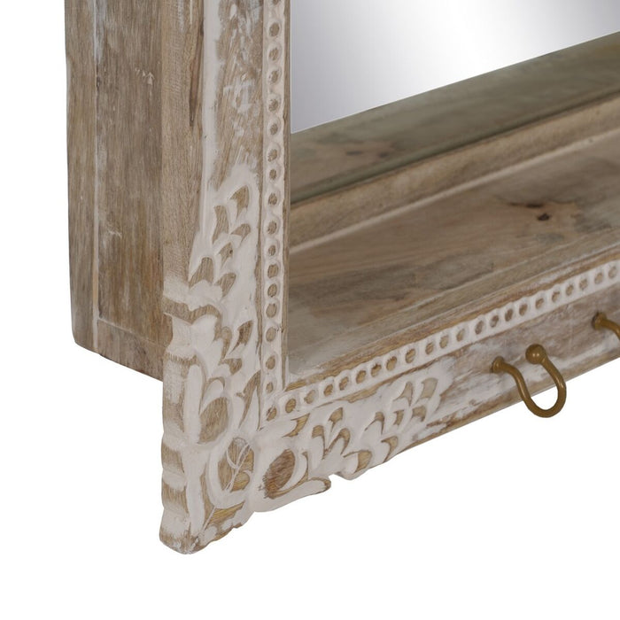 Oglindă de perete Alb Bej Geam Lemn de mango Lemn MDF Vertical 61 x 10,79 x 38 cm
