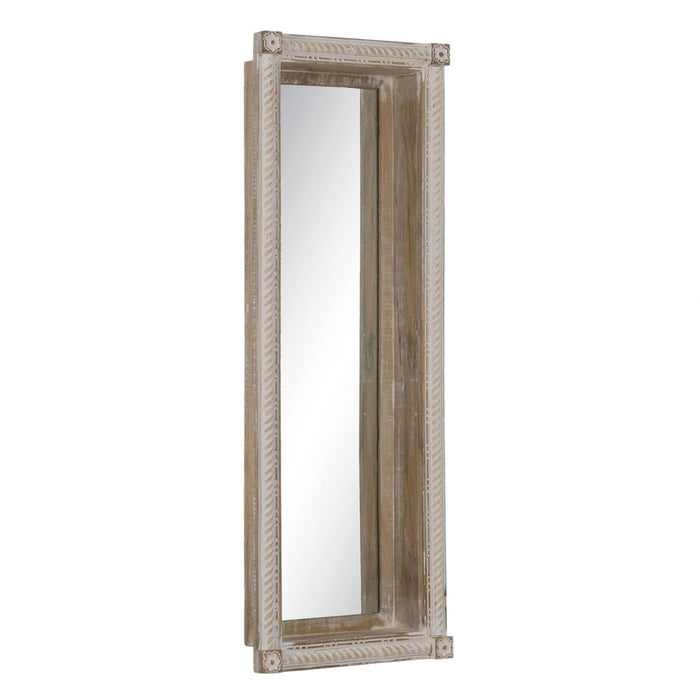 Oglindă de perete Alb Natural Geam Lemn de mango Lemn MDF Vertical 106,6 x 12,7 x 38 cm