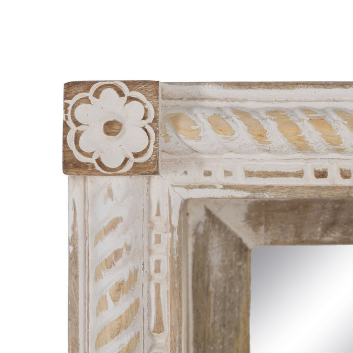 Oglindă de perete Alb Natural Geam Lemn de mango Lemn MDF Vertical 106,6 x 12,7 x 38 cm