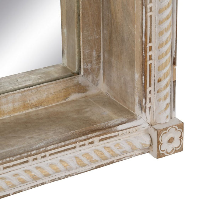 Oglindă de perete Alb Natural Geam Lemn de mango Lemn MDF Vertical 106,6 x 12,7 x 38 cm