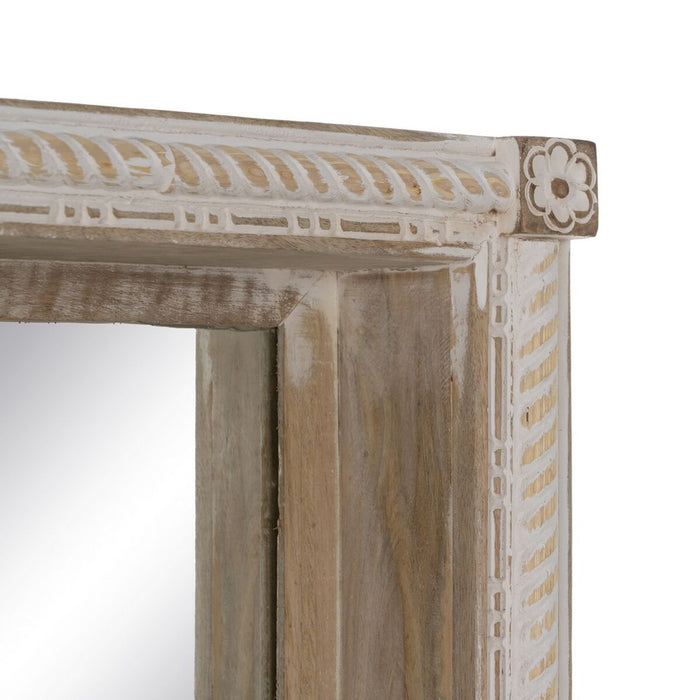 Oglindă de perete Alb Natural Geam Lemn de mango Lemn MDF Vertical 106,6 x 12,7 x 38 cm