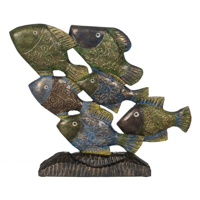 Figură Decorativă Albastru Maro Verde Pești 60 x 11,5 x 52 cm