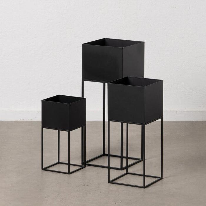Set de jardiniere Negru Metal 26 x 26 x 70 cm (3 Unități)