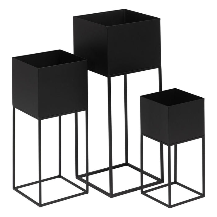 Set de jardiniere Negru Metal 26 x 26 x 70 cm (3 Unități)