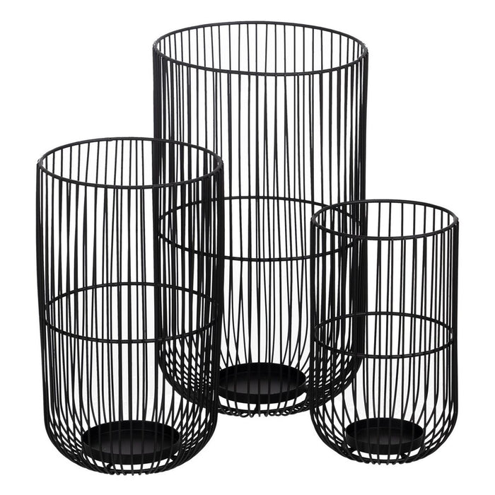 Set de Suporturi de Lumânări Negru Fier 22 x 22 x 39 cm (3 Unități)