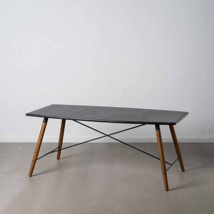 Masă de Sufragerie OSLO Negru Natural Lemn Fier Lemn MDF 179 x 90 x 75 cm