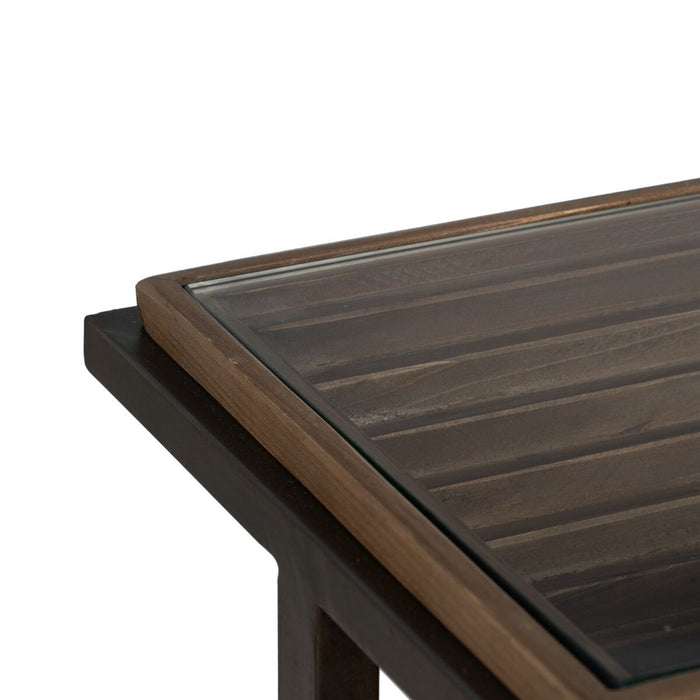 Consolă Negru Natural Fier Sticlă Temperată Lemn de brad 134 x 32 x 83 cm