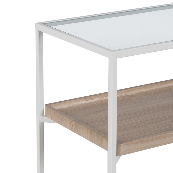 Consolă Alb Natural Geam Fier Lemn MDF 120 x 30 x 75 cm