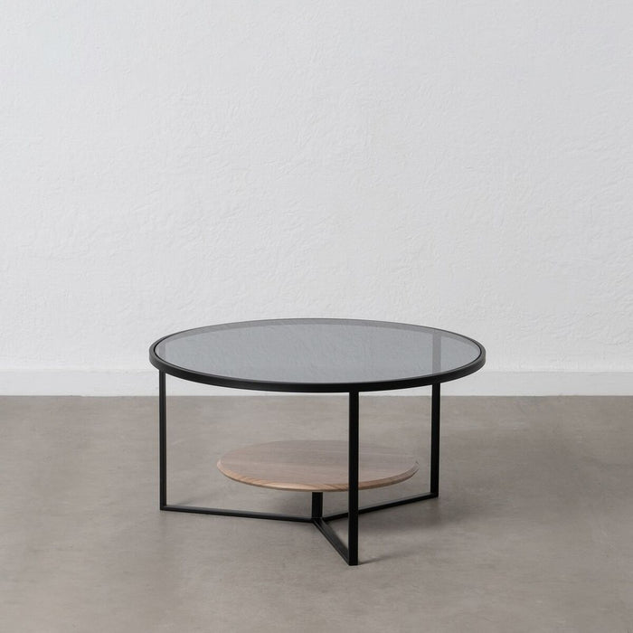 Masa de Cafea Negru Natural Geam Fier Lemn MDF 75 x 75 x 40 cm
