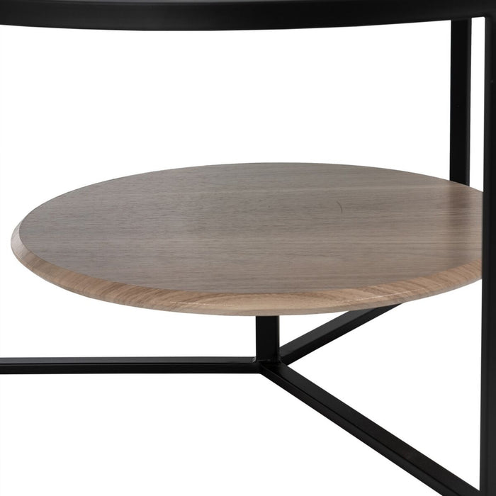 Masa de Cafea Negru Natural Geam Fier Lemn MDF 75 x 75 x 40 cm
