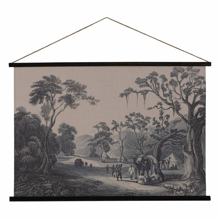 Decorațiune de Perete Tapiserie Negru Gri Maroniu Cânepă Lemn de brad Țesătură 124 x 1,7 x 86 cm