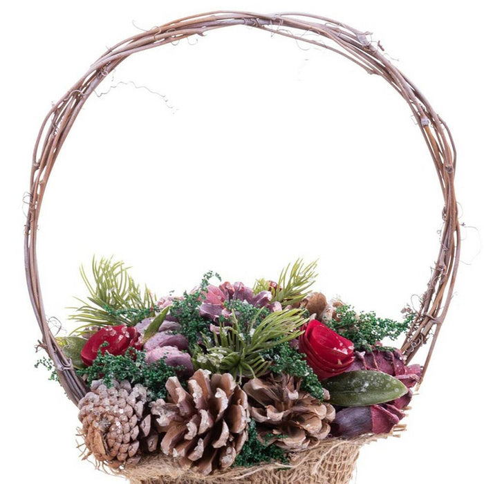 Ornament de Crăciun Roșu Multicolor Ratan Plastic Foam Ananași Coș 21 x 21 x 30 cm