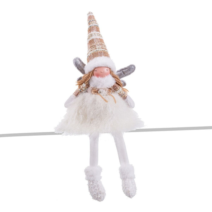 Ornament de Crăciun Alb Multicolor Polirășină Nisip Țesătură Înger 17 x 14 x 49 cm