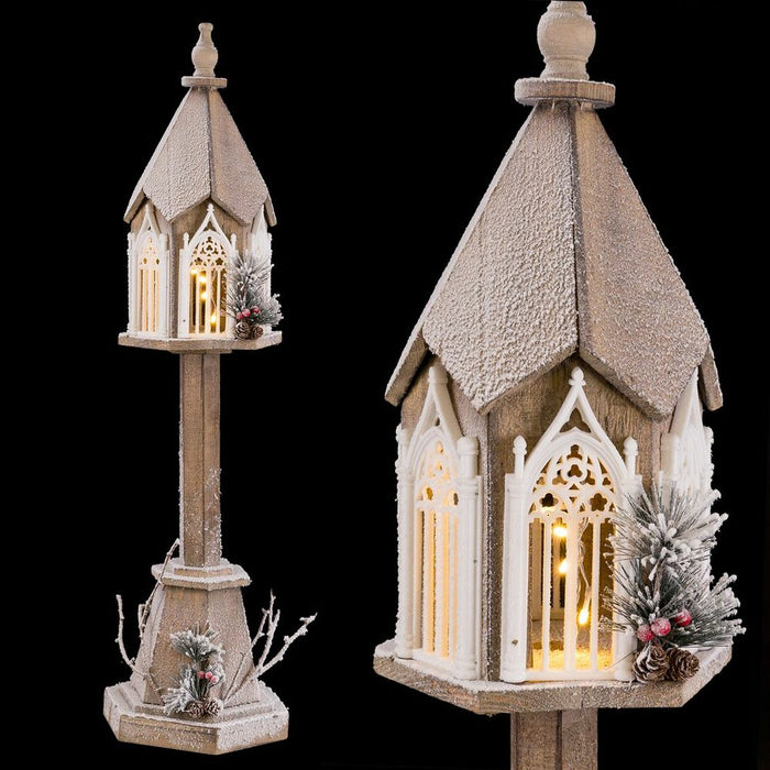 Ornament de Crăciun Alb Verde Natural Lemn Plastic Lucerna 28 x 25 x 100 cm