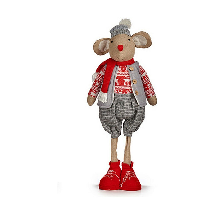 Figură Decorativă Mouse Crăciun 71 cm Roșu Gri Alb Crem