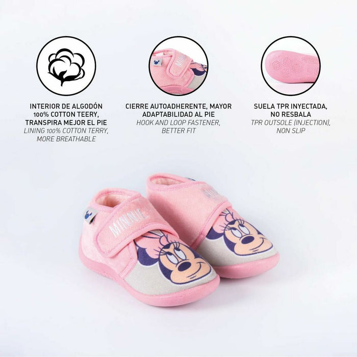 Papucii de Casă Minnie Mouse Roz Velcro