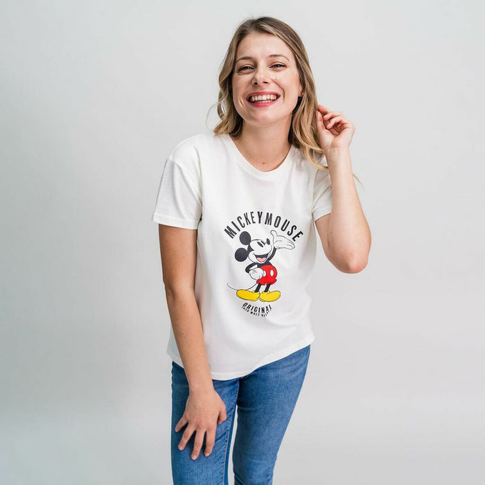Tricou cu Mânecă Scurtă Femei Mickey Mouse Alb