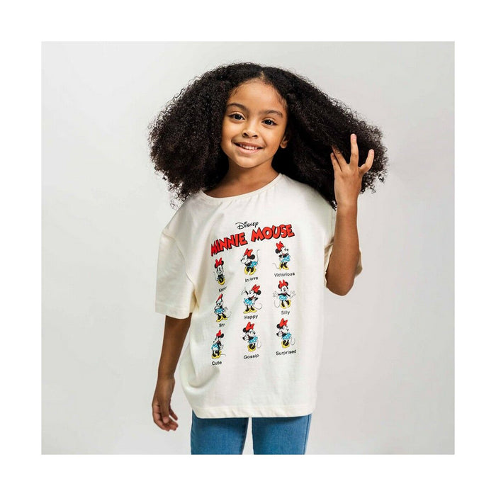 Tricou cu Mânecă Scurtă pentru Copii Minnie Mouse Bej