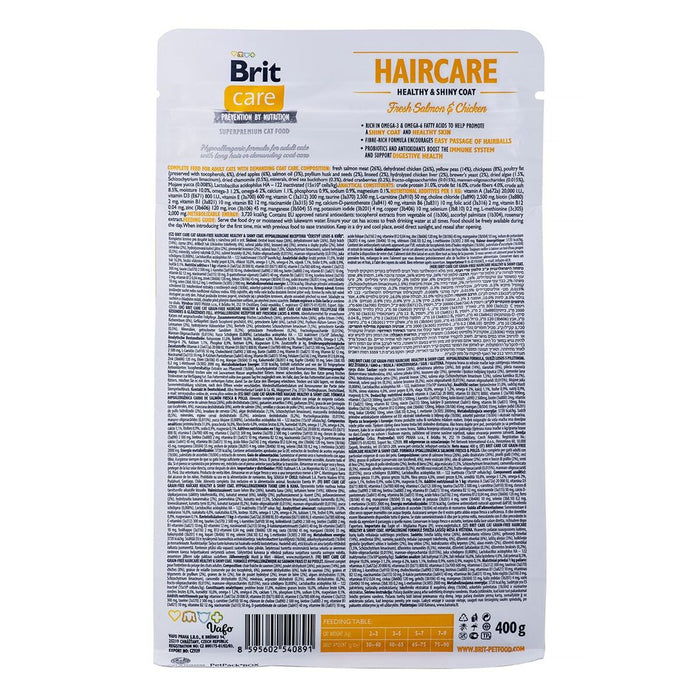 Mâncare pentru pisici Brit Care Grain Free Haircare Healthy & Shiny Coat Adult Pui Somon 400 g
