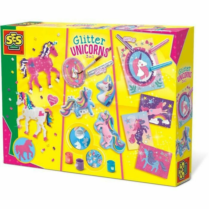 Joc Educativ SES Creative Glitter unicorns 3 in 1