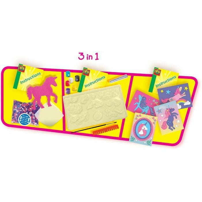 Joc Educativ SES Creative Glitter unicorns 3 in 1