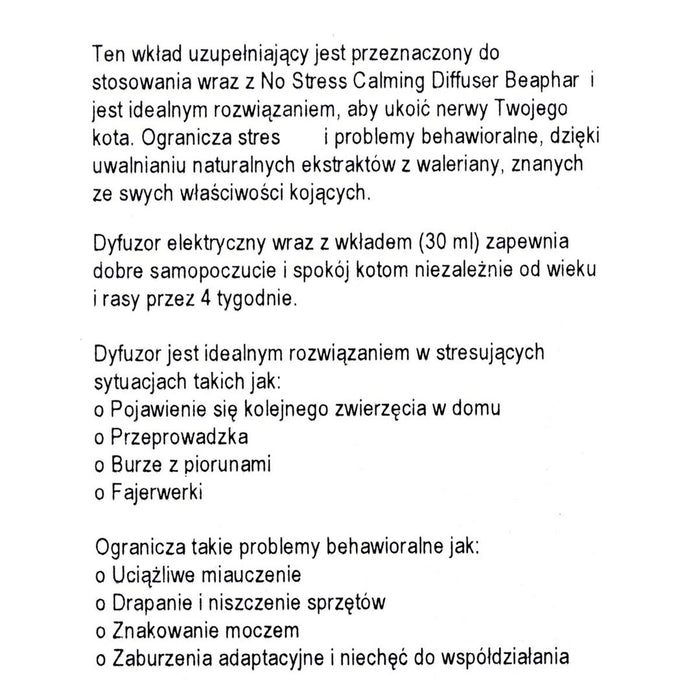 Rezervă pentru difuzor Beaphar No Stress Calming Refill Cat Cu feromoni