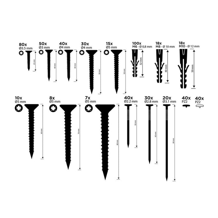 Set de șuruburi, dibluri și cuie Black & Decker 560 Piese