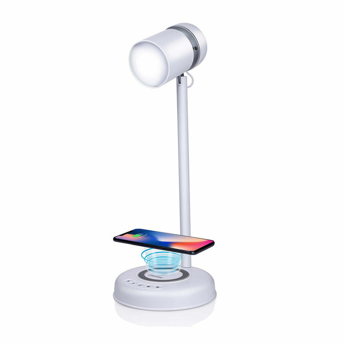 Lampă LED cu boxă și încărcător fără fir Grundig Alb 15 W 76 Lm Ø 12 x 34 cm Plastic 3 în 1