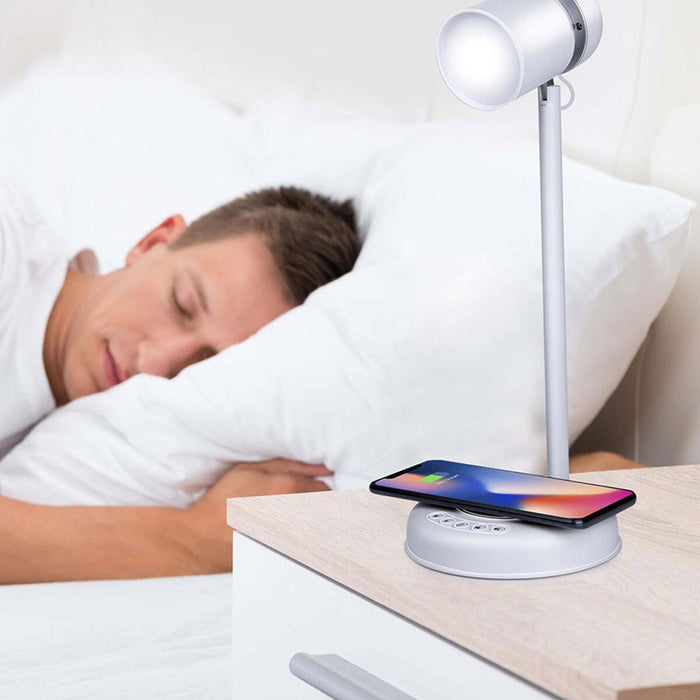 Lampă LED cu boxă și încărcător fără fir Grundig Alb 15 W 76 Lm Ø 12 x 34 cm Plastic 3 în 1