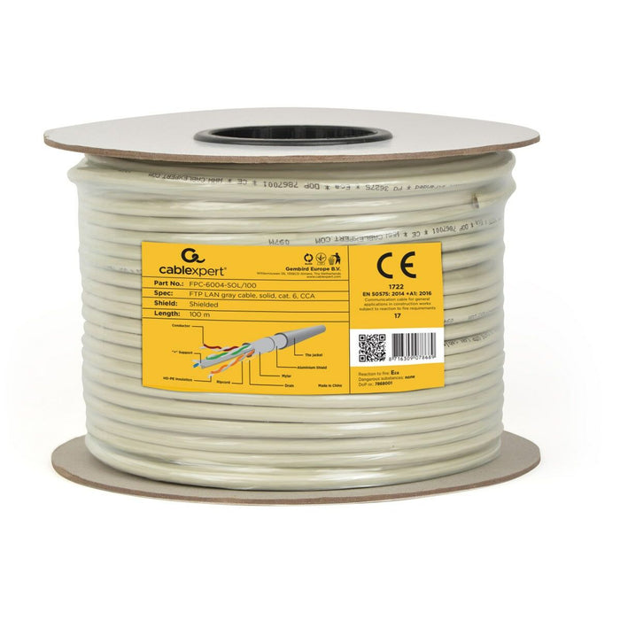 Cablu de Rețea Rigid UTP Categoria 6 GEMBIRD CAT6 FTP 100m 100 m Gri