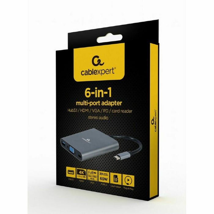 Hub USB-C GEMBIRD A-CM-COMBO6-01 Gri 60 W