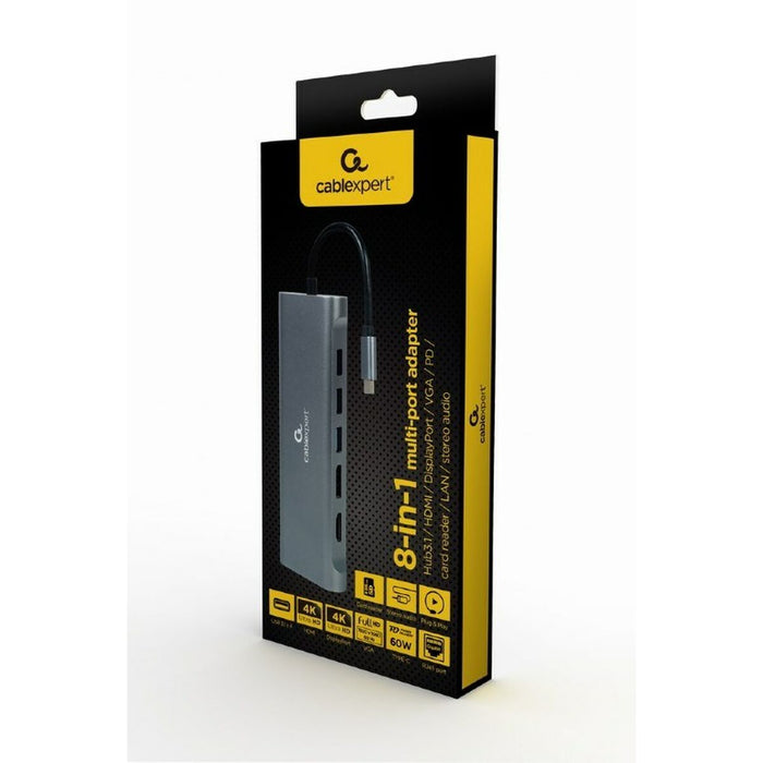 Hub USB-C GEMBIRD A-CM-COMBO8-01 Gri 60 W