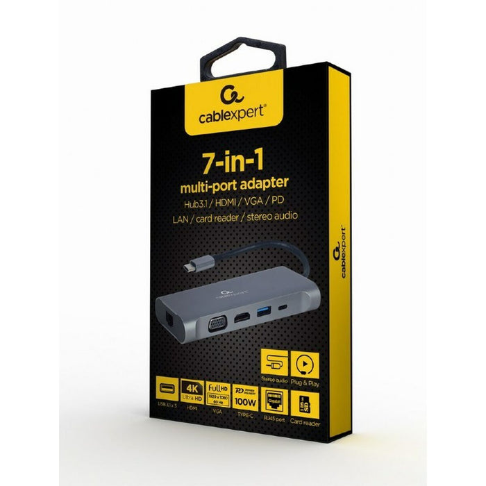 Hub USB-C GEMBIRD A-CM-COMBO7-01 Gri 100 W