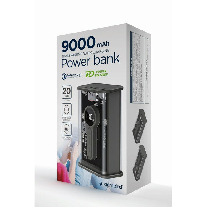 Powerbank GEMBIRD PB09-TQC3-01 Negru Transparent 9000 mah