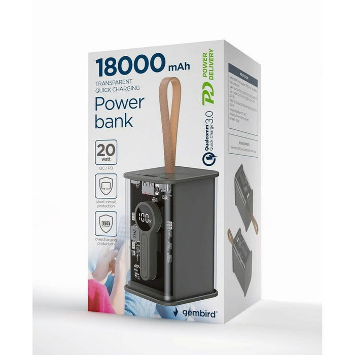 Powerbank GEMBIRD PB18-TQC3-01 Negru Transparent 18000 mAh