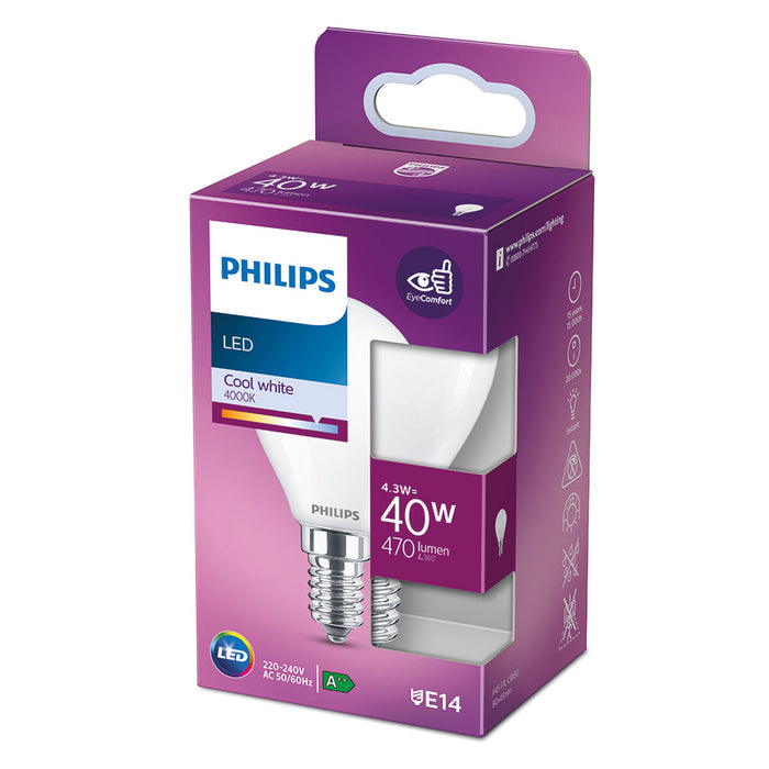 Bec LED Philips F 40 W 4,3 W E14 470 lm 4,5 x 8,2 cm (4000 K)