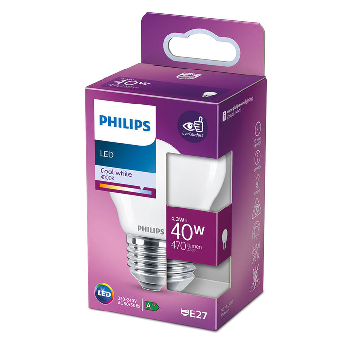 Bec LED Philips Alb F 40 W 4,3 W E27 470 lm 4,5 x 7,8 cm (4000 K)