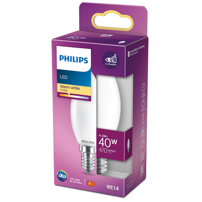 Bec LED Philips Lumânare F 4,3 W E14 470 lm 3,5 x 9,7 cm (2700 K)