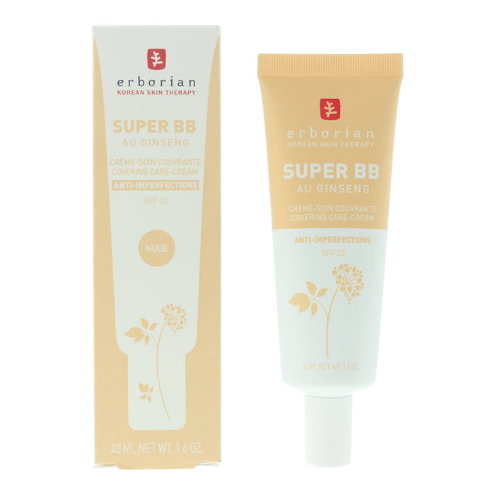 Cremă BB Erborian Super BB, cu Ginseng, acoperire mare, nuanța Nude, SPF 20, 40 ml