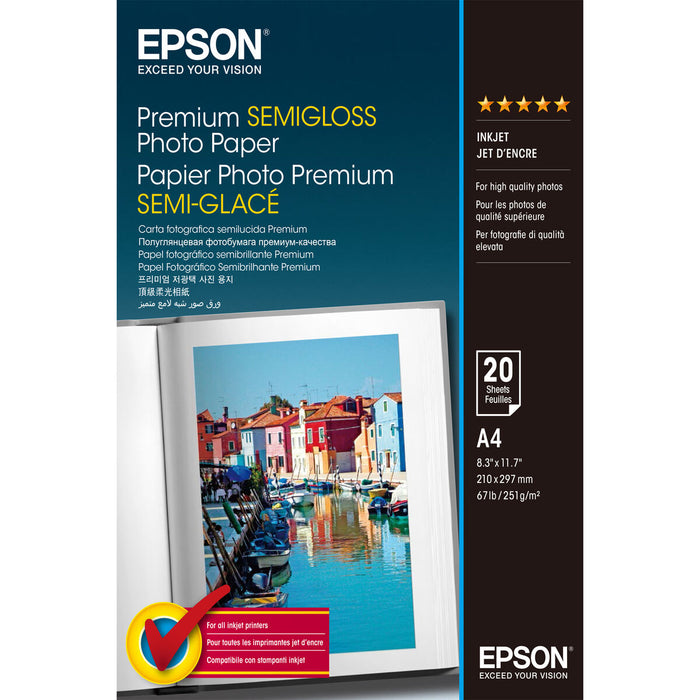 Hârtie Fotografică Lucioasă Epson Premium Semigloss Photo Paper 20 Frunze 251 g/m² A4