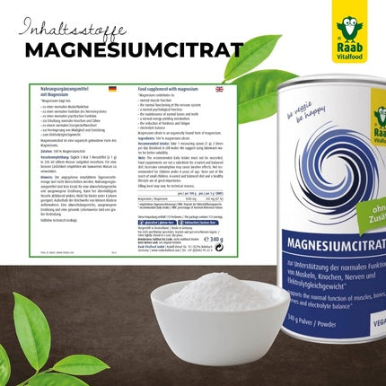 Raab Vitalfood Magnesium Citrate Powder, Magnesiu Citrat Pulbere, 340g, Fără Aditivi