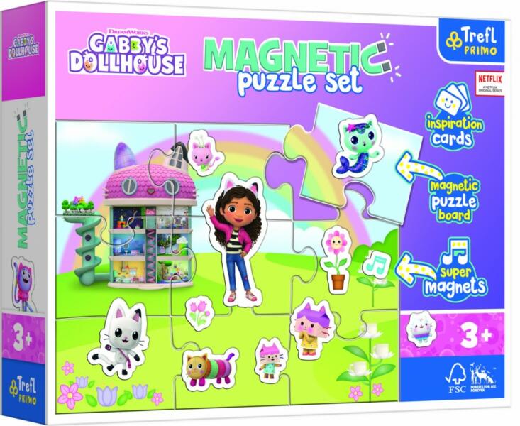 Puzzle magnetic Trefl Gabby's Dollhouse, Explorând lumea lui Gabby, 9 piese, 3+ ani