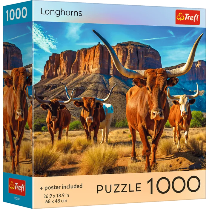 Puzzle Trefl Longhorns, 1000 de piese, 68 × 48 cm, poster inclus