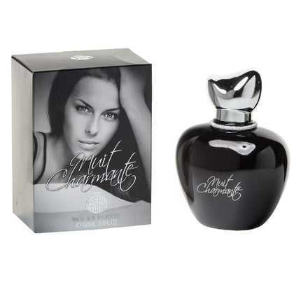 Eau De Parfum Nuit Charmante, sticlă neagră, capac argintiu, 100ml